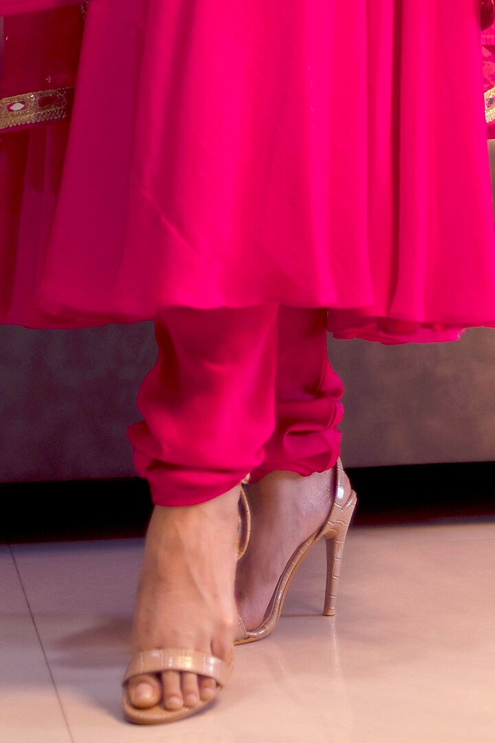 Magenta Organza Mirror Embroidered Party Wear Anarkali Set by Foram Patel at Pernia's Pop Up Shop