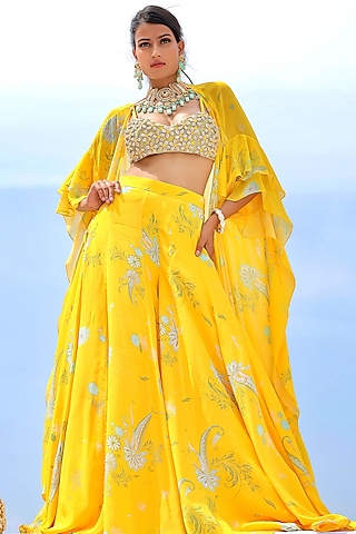 Yellow Natural Crepe Printed Sharara Set by Foram Patel