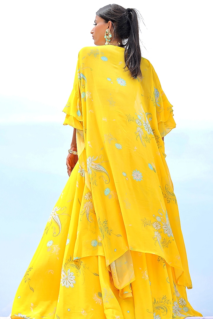 Yellow Natural Crepe Printed Wedding Sharara Set by Foram Patel at Pernia's Pop Up Shop
