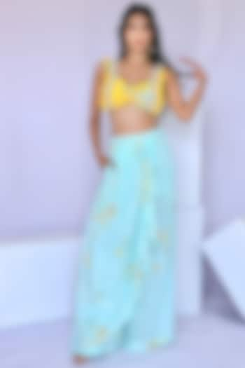 Pastel Blue Natural Crepe Paisley Printed Dhoti Set by Foram Patel at Pernia's Pop Up Shop