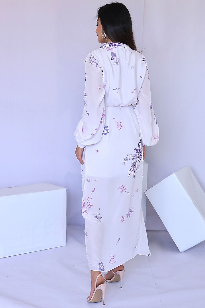 White & Purple Paisley Printed Wrap Summer Dress by Foram Patel at Pernia's Pop Up Shop