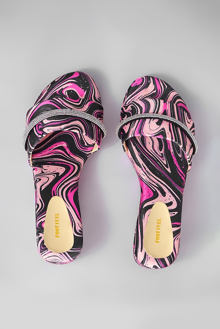 Pink Rexine Embellished Sandals by Foot Fuel