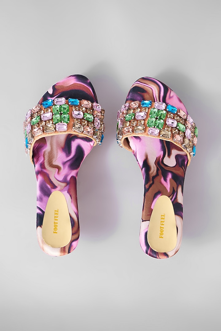 Pink Rexine Embellished Sandals by Foot Fuel at Pernia's Pop Up Shop