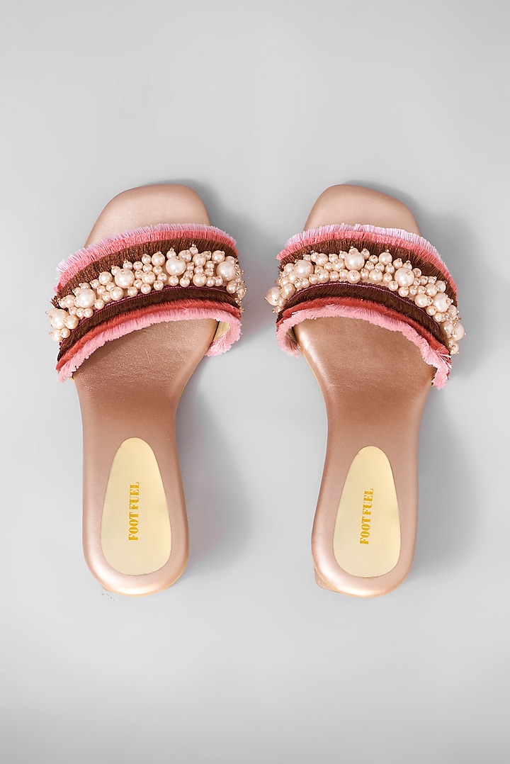 Pink Rexine Embellished Block Heels by Foot Fuel