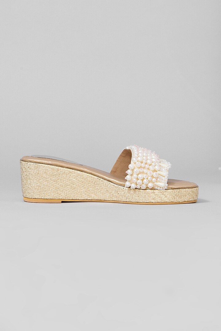 Gold Rexine Embellished Heels by Foot Fuel at Pernia's Pop Up Shop