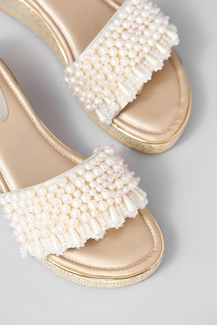 Gold Rexine Embellished Heels by Foot Fuel at Pernia's Pop Up Shop