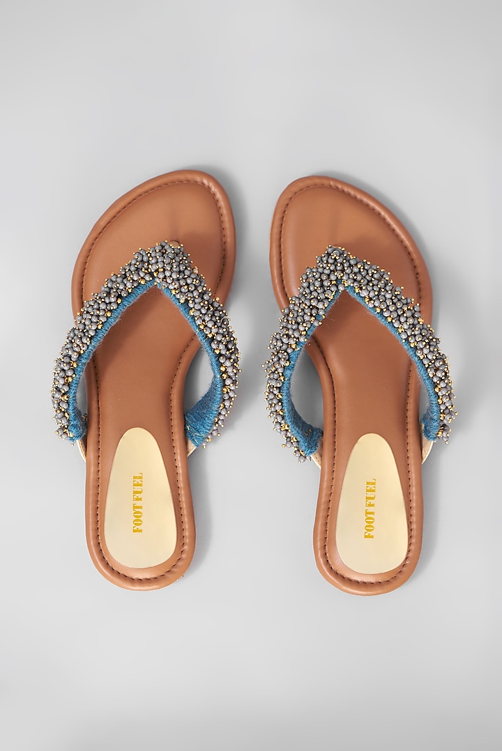 Brown Rexine Embellished Flats by Foot Fuel