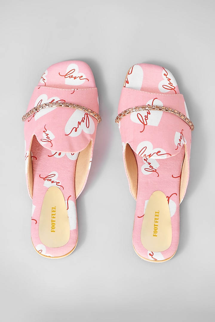 Pink Rexine Printed Flats by Foot Fuel