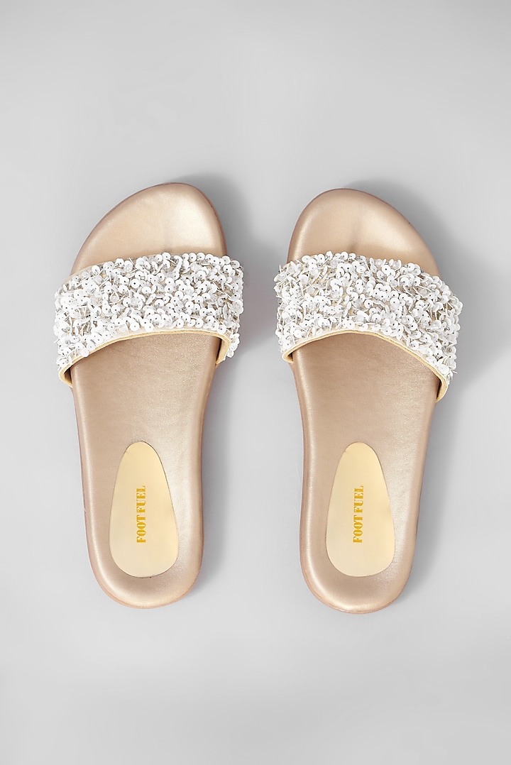 Gold Rexine Embellished Flats by Foot Fuel