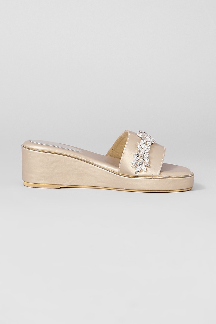 Gold Rexine Heels by Foot Fuel at Pernia's Pop Up Shop