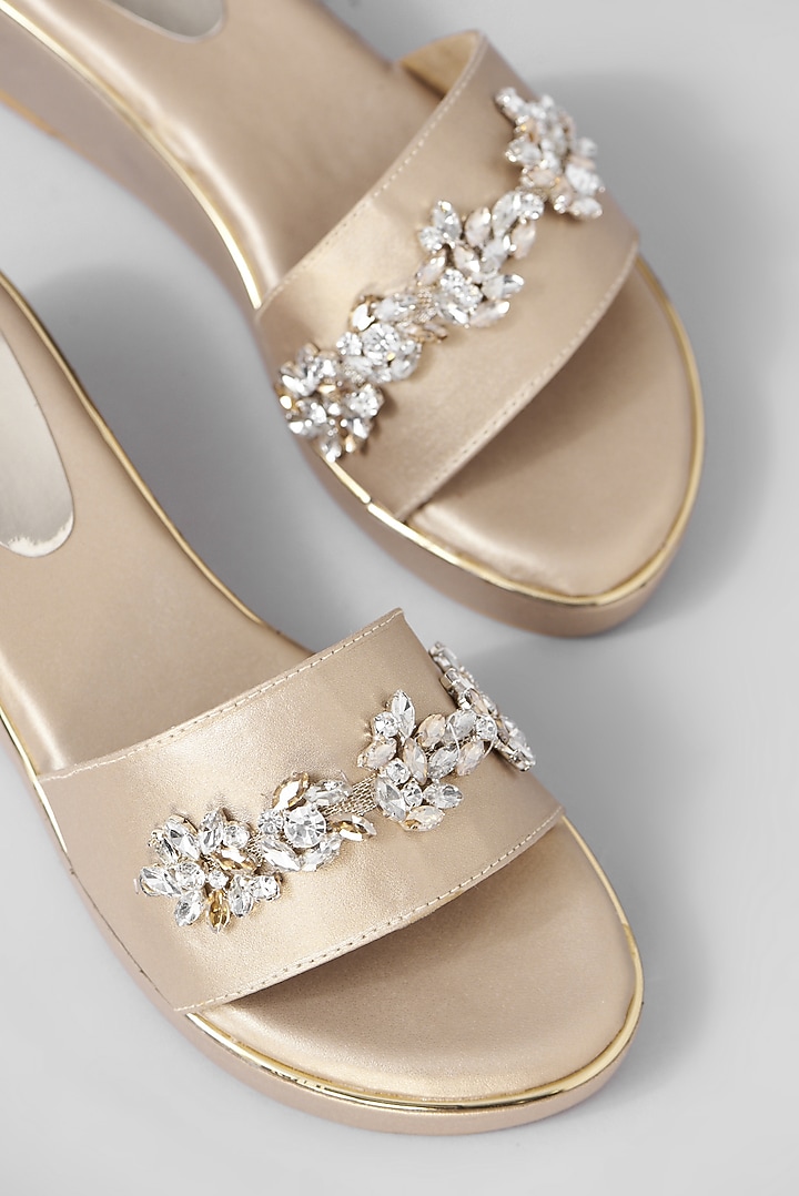 Gold Rexine Heels by Foot Fuel at Pernia's Pop Up Shop