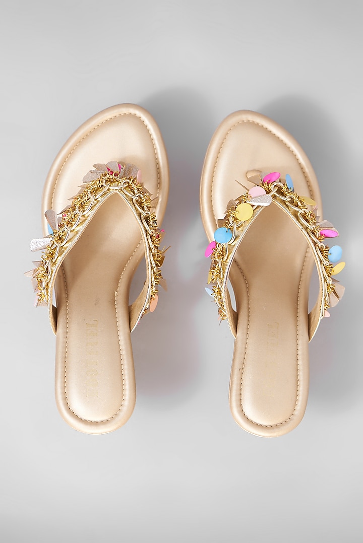 Gold Rexine Embellished Heels by Foot Fuel