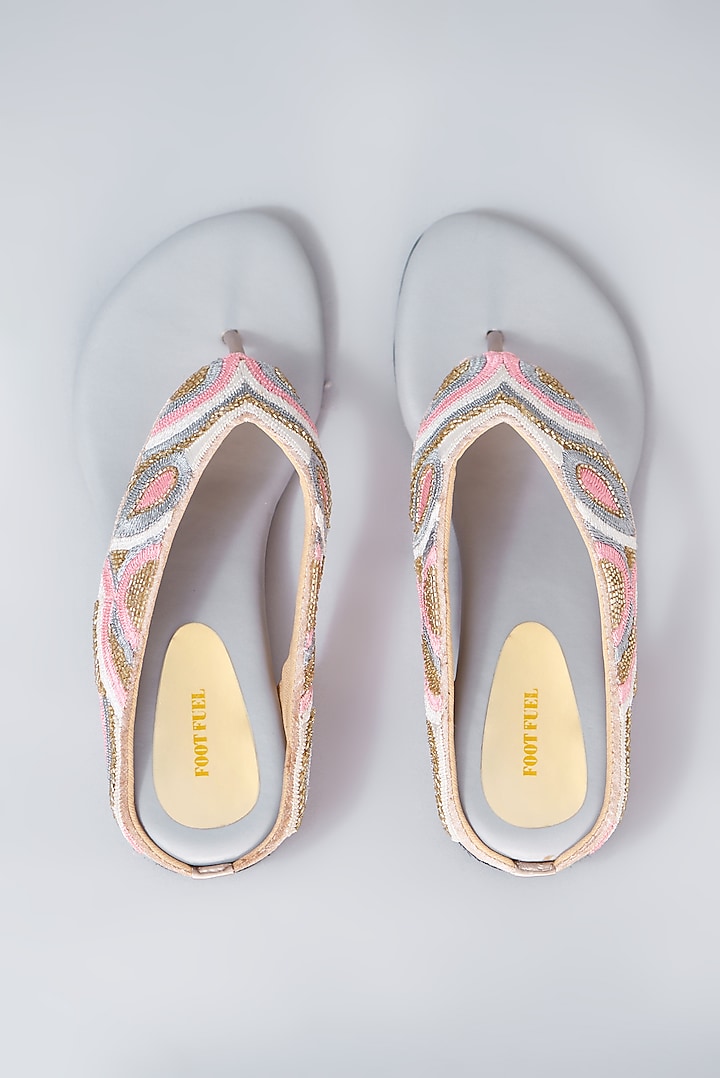 Grey Rexine Embroidered Heels by Foot Fuel at Pernia's Pop Up Shop