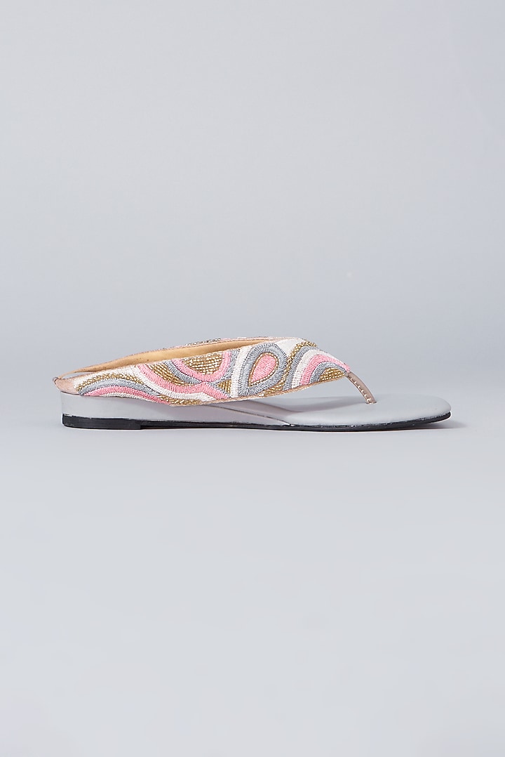 Grey Rexine Embroidered Heels by Foot Fuel at Pernia's Pop Up Shop
