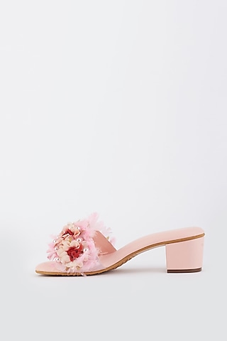 Pink Floral Block Heels by Foot Fuel