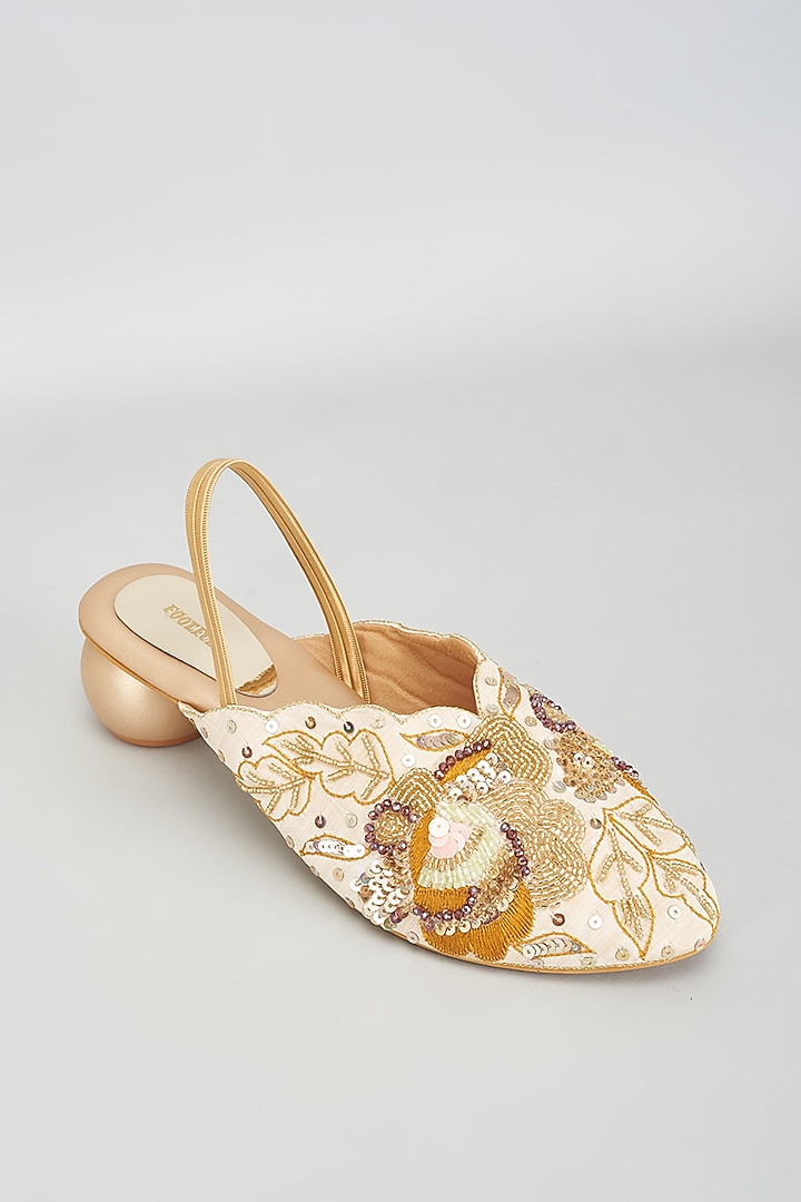 Gold Rexine Sequins Embroidered Jutti by Foot Fuel at Pernia's Pop Up Shop