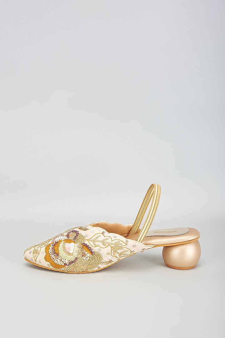 Gold Rexine Sequins Embroidered Jutti by Foot Fuel at Pernia's Pop Up Shop