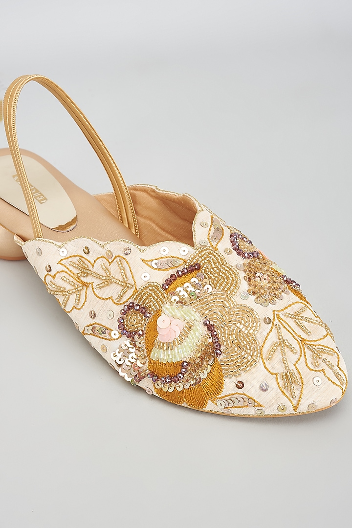 Gold Rexine Sequins Embroidered Jutti by Foot Fuel at Pernia's Pop Up Shop