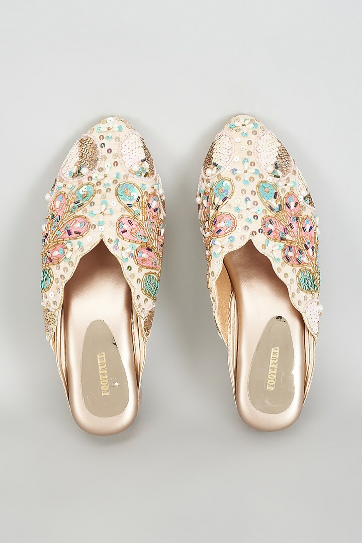 Gold Rexine Sequins Embroidered Jutti by Foot Fuel