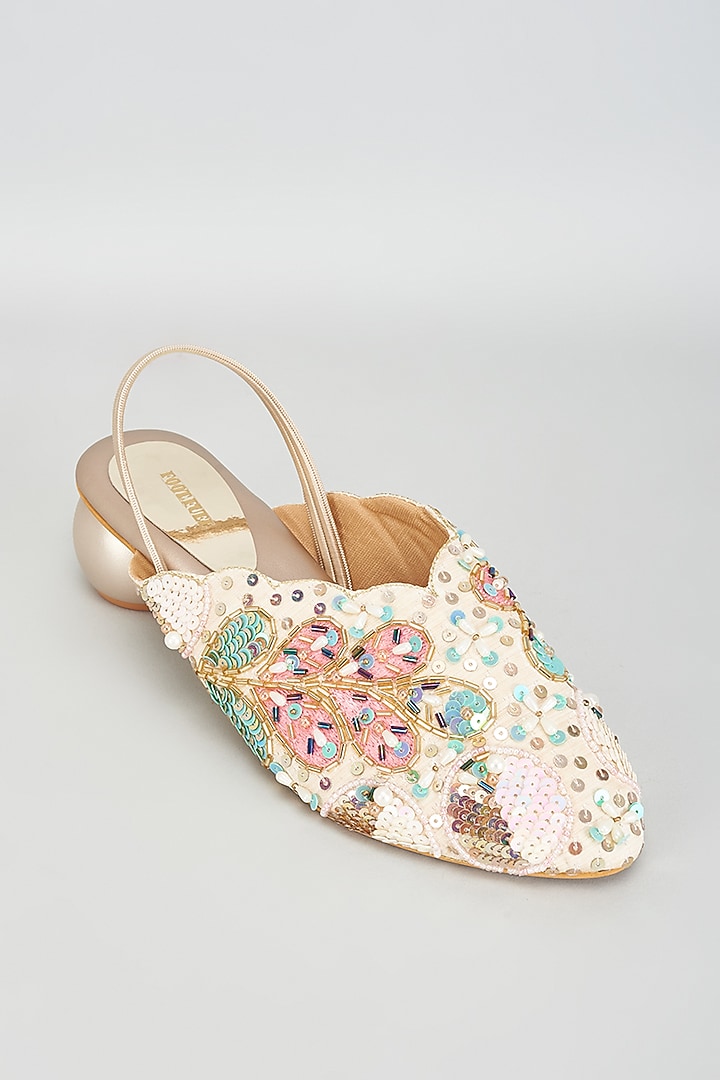 Gold Rexine Sequins Embroidered Jutti by Foot Fuel at Pernia's Pop Up Shop