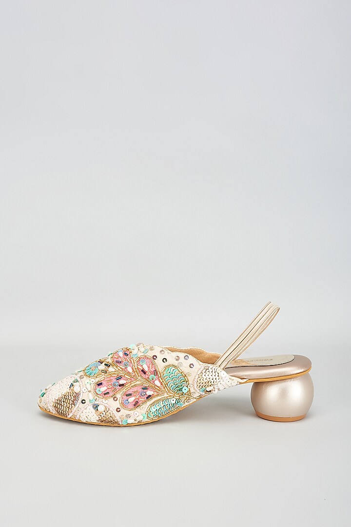Gold Rexine Sequins Embroidered Jutti by Foot Fuel at Pernia's Pop Up Shop