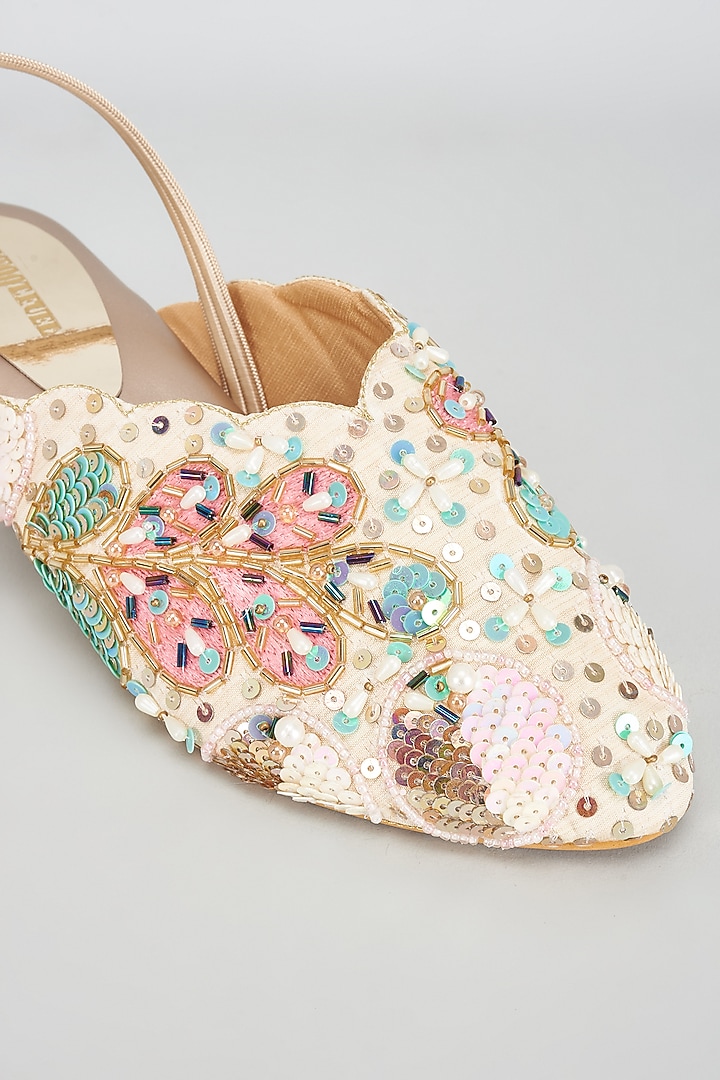 Gold Rexine Sequins Embroidered Jutti by Foot Fuel at Pernia's Pop Up Shop