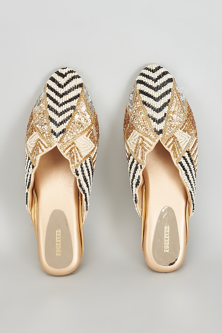 Gold Rexine Sequins Embroidered Jutti by Foot Fuel
