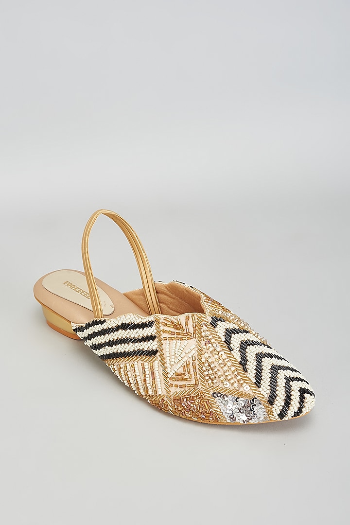 Gold Rexine Sequins Embroidered Jutti by Foot Fuel at Pernia's Pop Up Shop