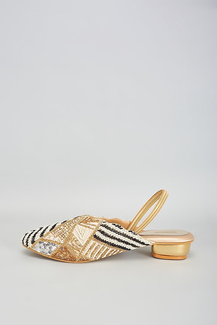 Gold Rexine Sequins Embroidered Jutti by Foot Fuel at Pernia's Pop Up Shop