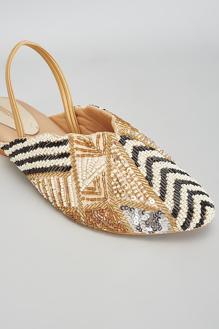 Gold Rexine Sequins Embroidered Jutti by Foot Fuel at Pernia's Pop Up Shop