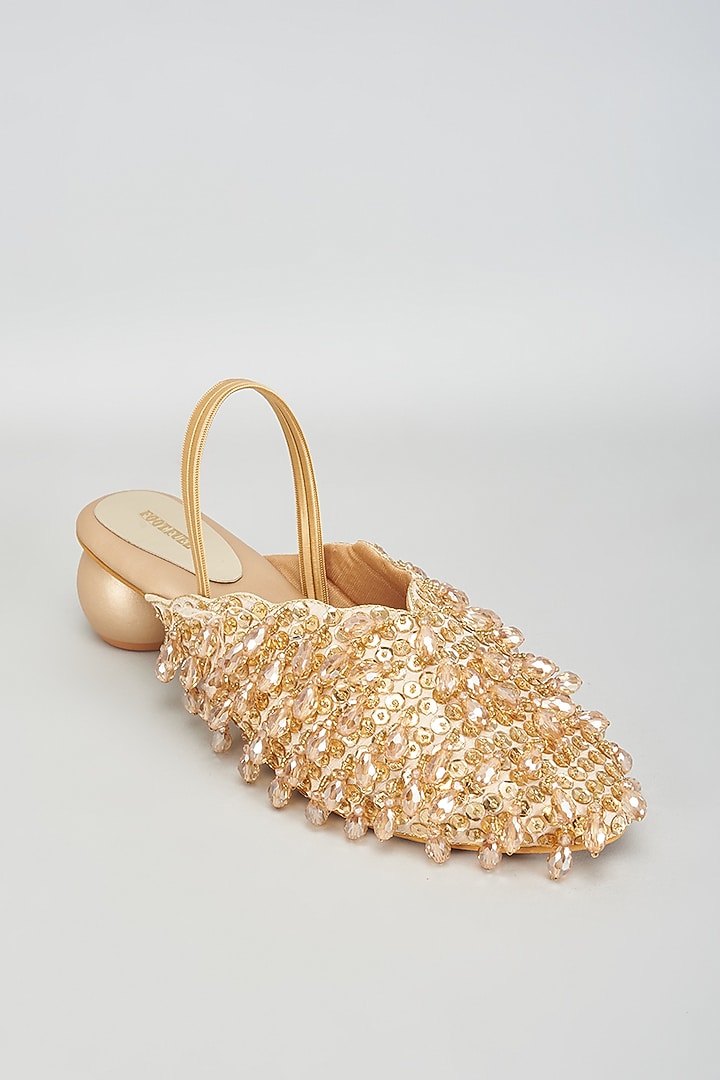 Gold Rexine Bead Embroidered Jutti by Foot Fuel at Pernia's Pop Up Shop