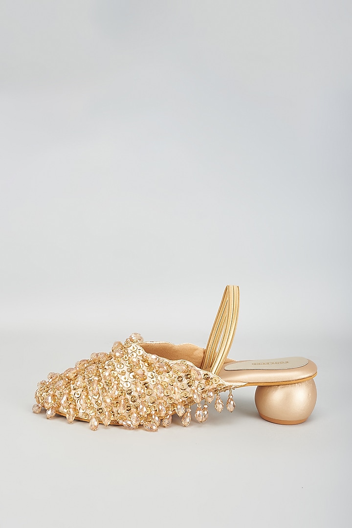 Gold Rexine Bead Embroidered Jutti by Foot Fuel at Pernia's Pop Up Shop