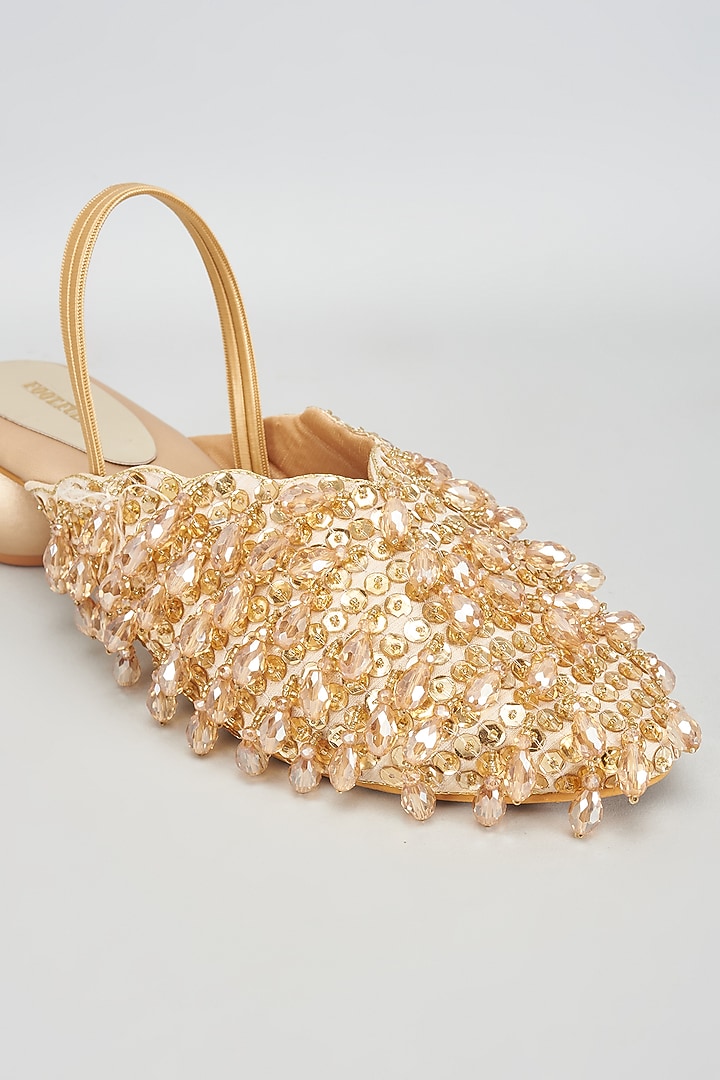 Gold Rexine Bead Embroidered Jutti by Foot Fuel at Pernia's Pop Up Shop