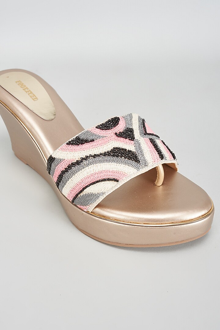 Gold Rexine Thread Work Flats by Foot Fuel at Pernia's Pop Up Shop
