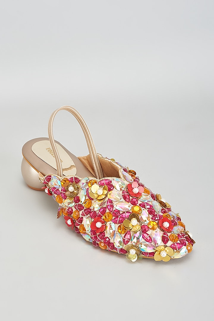 Gold Rexine Sequins Embroidered Jutti by Foot Fuel at Pernia's Pop Up Shop