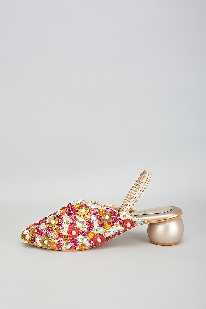 Gold Rexine Sequins Embroidered Jutti by Foot Fuel at Pernia's Pop Up Shop