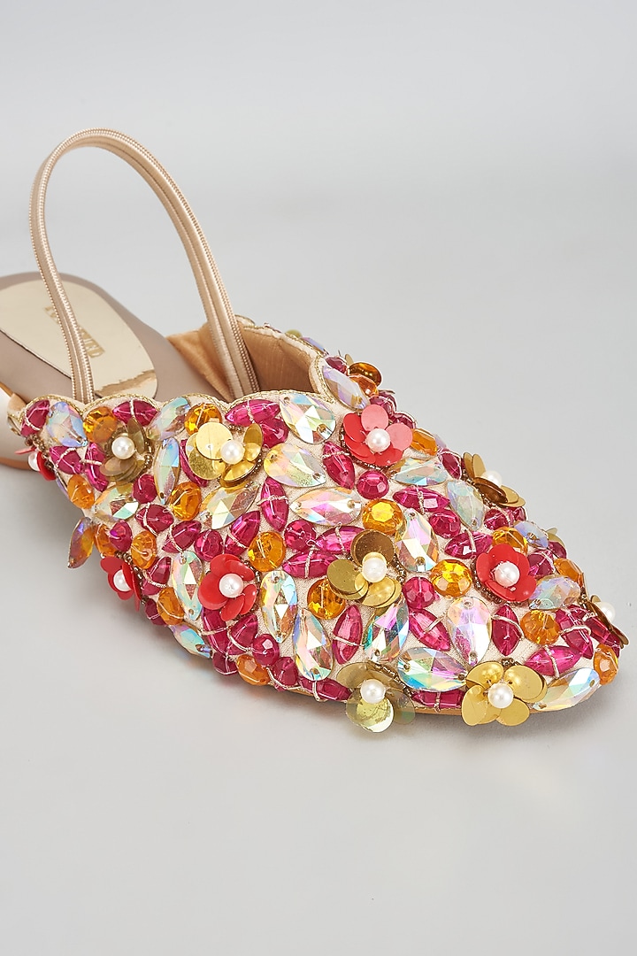 Gold Rexine Sequins Embroidered Jutti by Foot Fuel at Pernia's Pop Up Shop