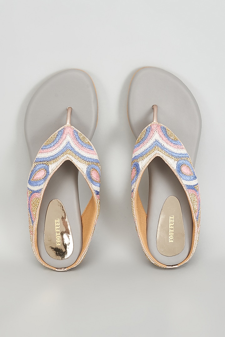 Purple & Grey Rexine Sequins Embroidered Flats by Foot Fuel at Pernia's Pop Up Shop