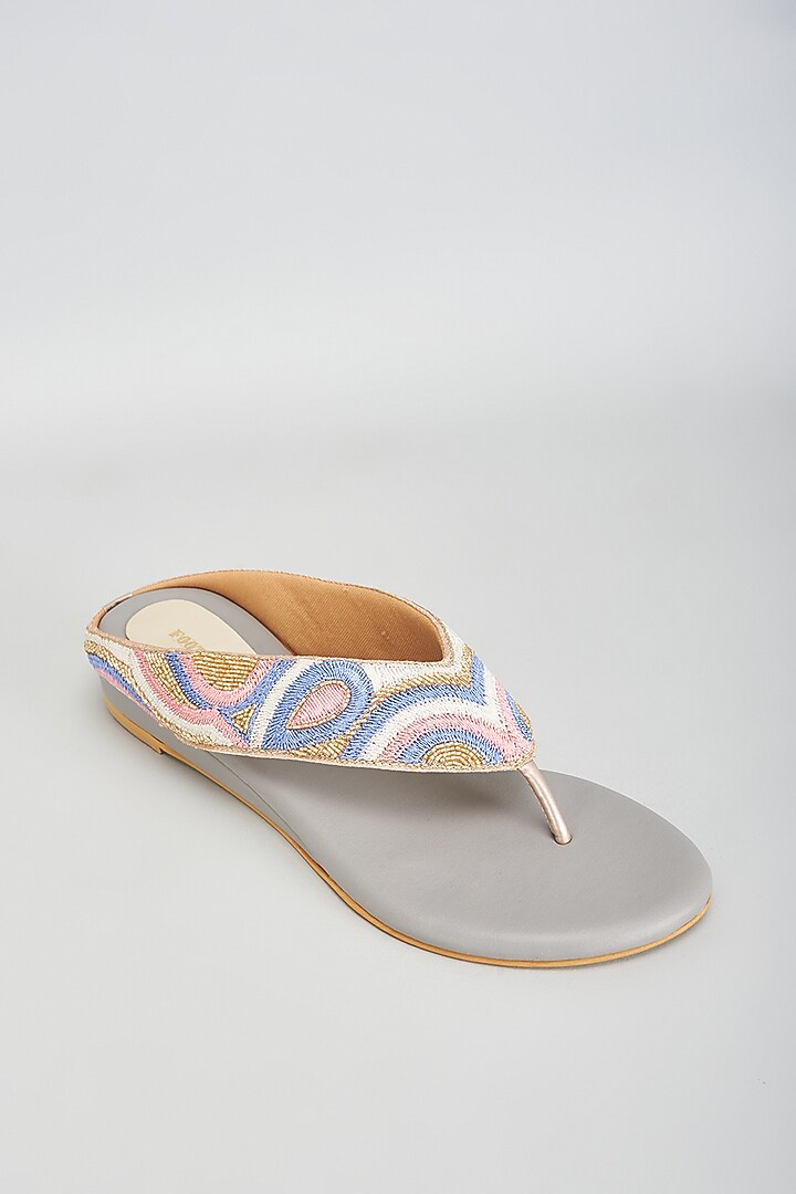 Purple & Grey Rexine Sequins Embroidered Flats by Foot Fuel at Pernia's Pop Up Shop