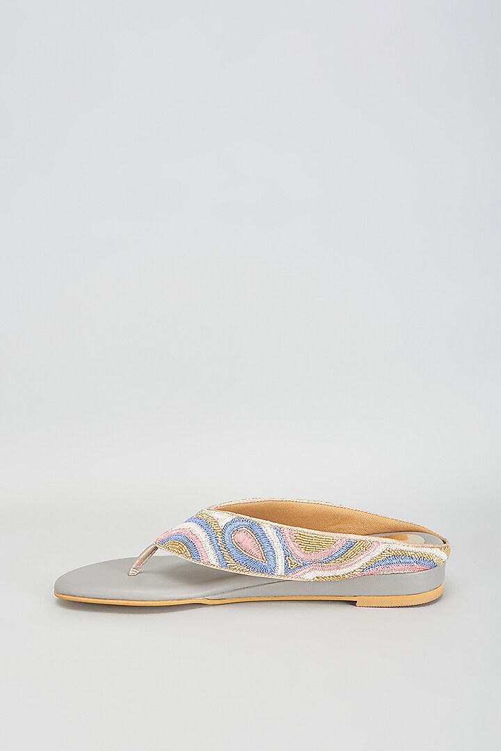 Purple & Grey Rexine Sequins Embroidered Flats by Foot Fuel at Pernia's Pop Up Shop