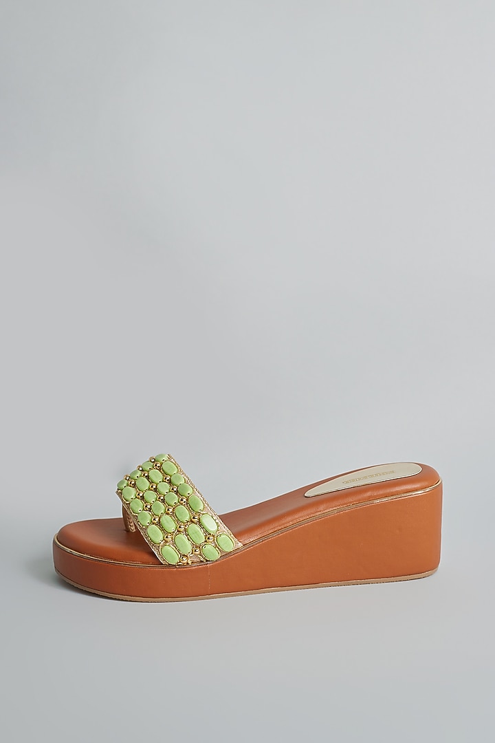 Brown Rexine Stone & Zardosi Embellished Platform Heels by Foot Fuel at Pernia's Pop Up Shop
