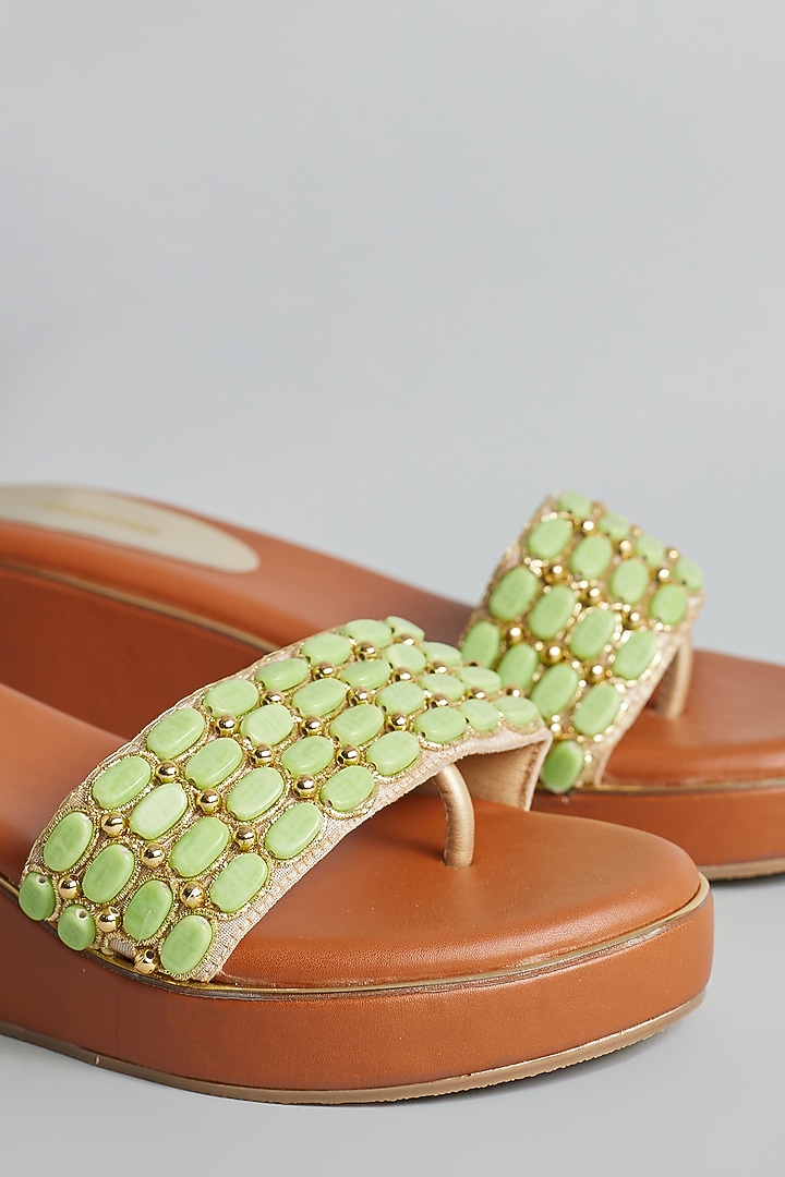Brown Rexine Stone & Zardosi Embellished Platform Heels by Foot Fuel at Pernia's Pop Up Shop