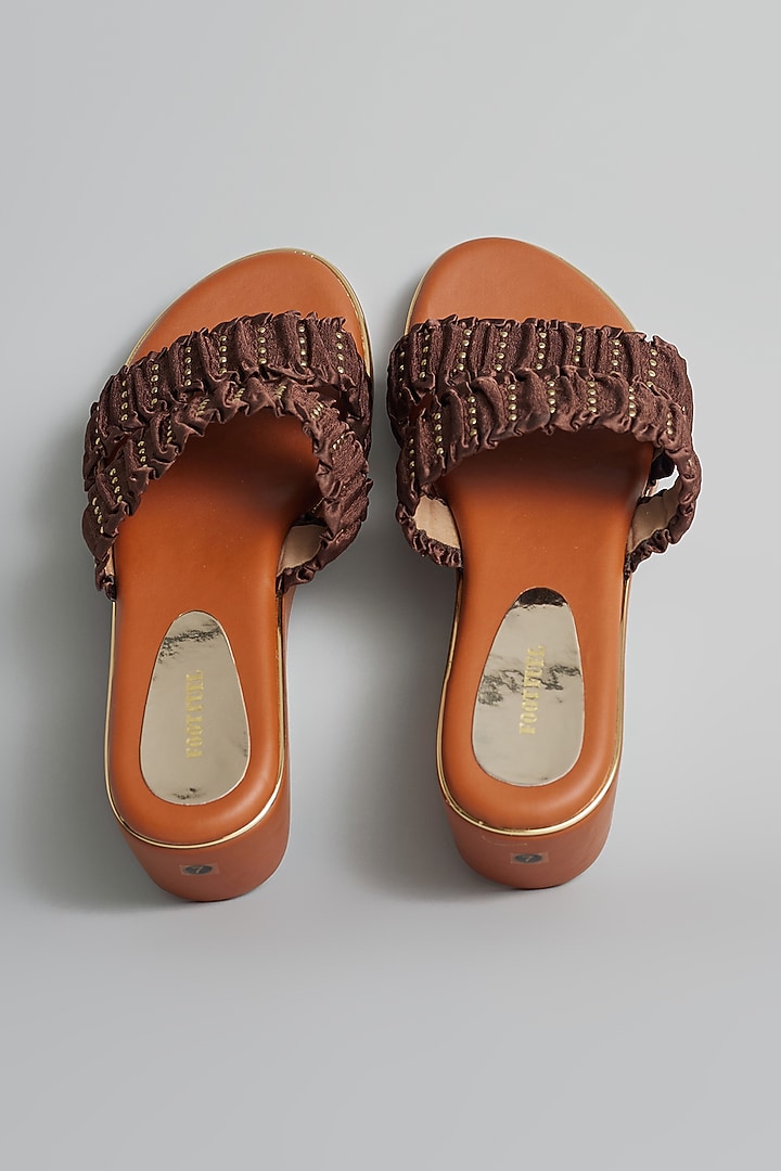 Brown Rexine Stone Embellished Platform Heels by Foot Fuel at Pernia's Pop Up Shop