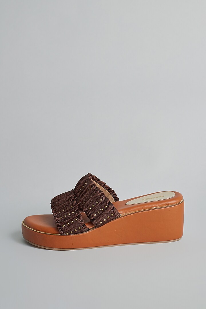 Brown Rexine Stone Embellished Platform Heels by Foot Fuel at Pernia's Pop Up Shop