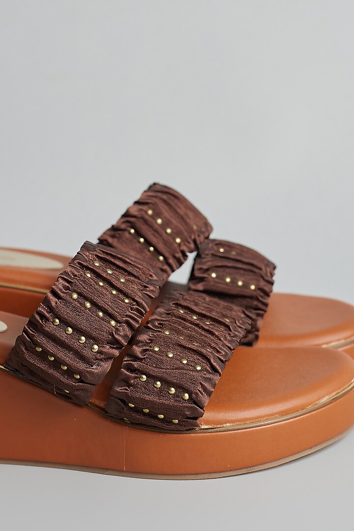 Brown Rexine Stone Embellished Platform Heels by Foot Fuel at Pernia's Pop Up Shop