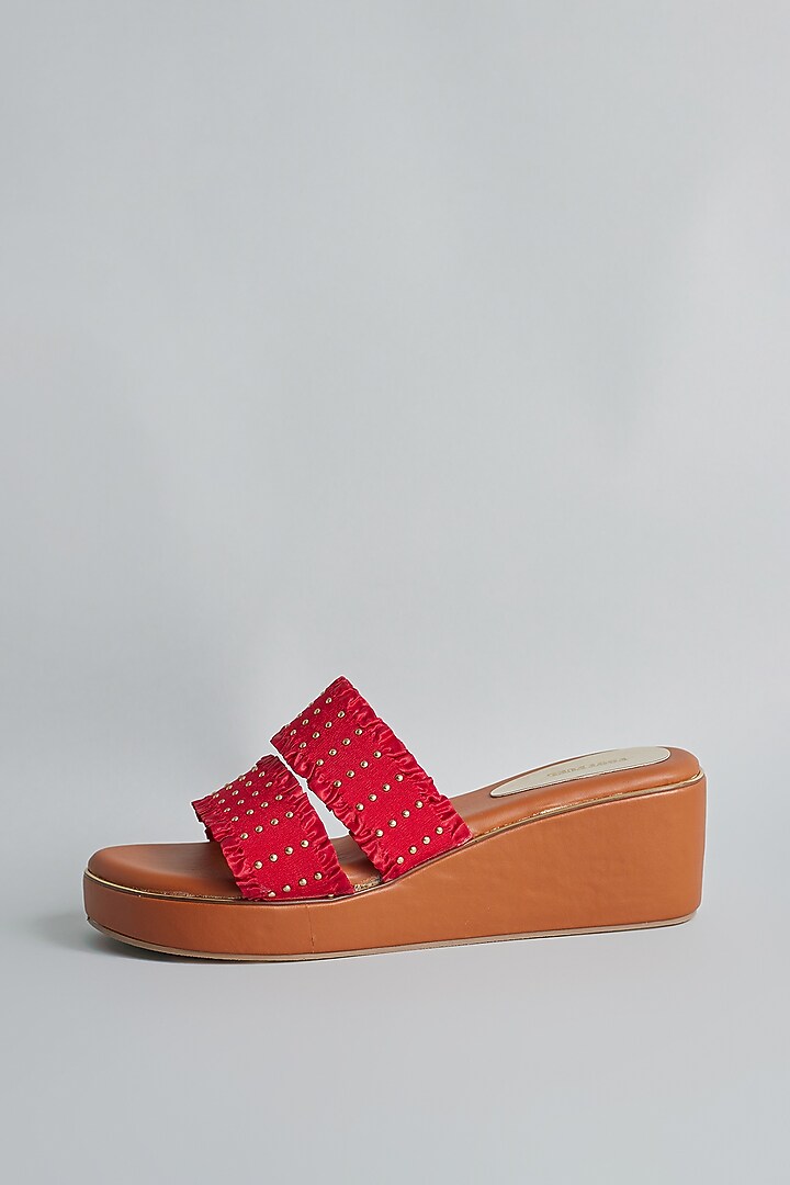 Brown Rexine Stone Embellished Platform Heels by Foot Fuel at Pernia's Pop Up Shop