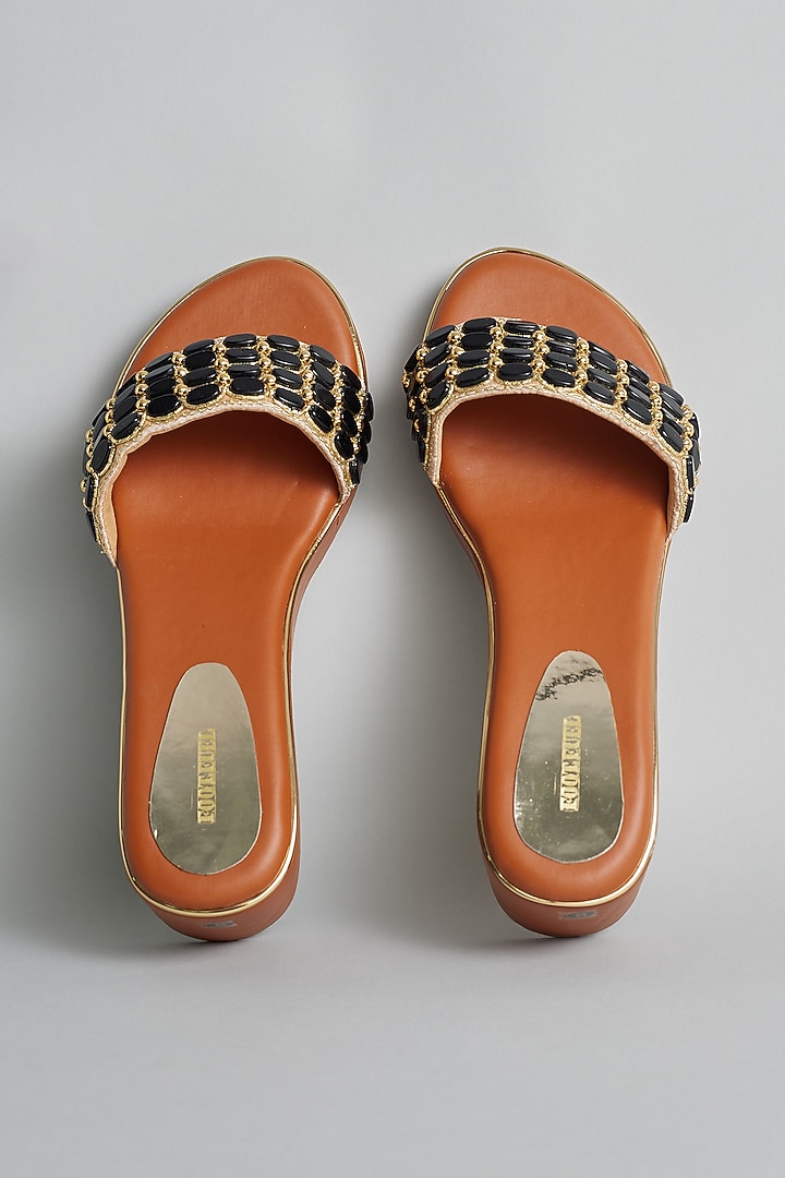 Brown Rexine Zardosi & Stone Embellished Platform Heels by Foot Fuel at Pernia's Pop Up Shop