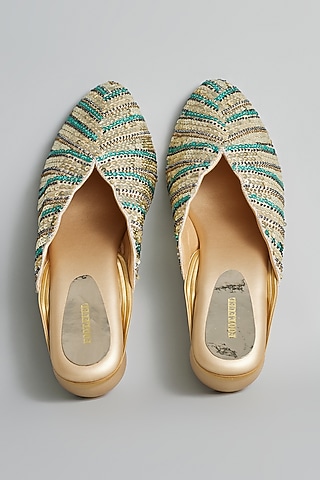 Gold Rexine Sequins Embellished Juttis by Foot Fuel