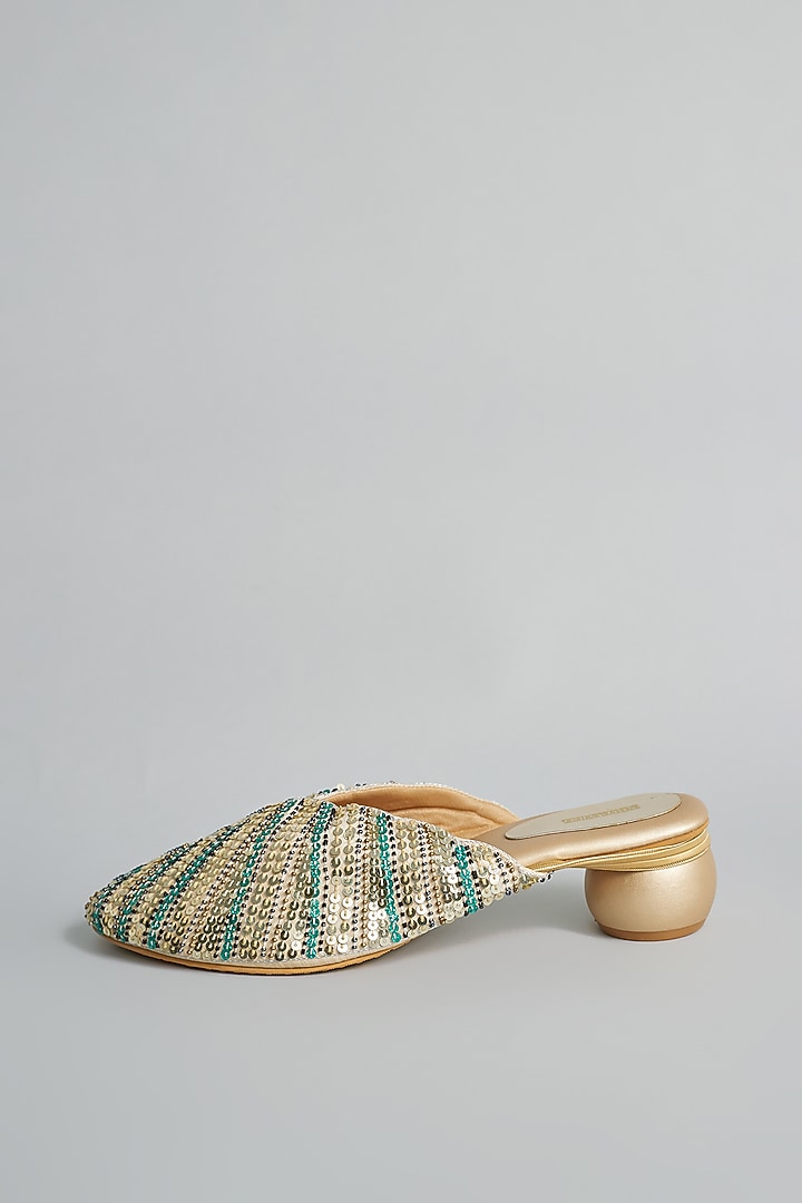 Gold Rexine Sequins Embellished Juttis by Foot Fuel at Pernia's Pop Up Shop