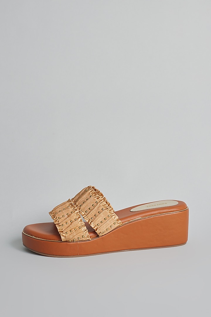Brown Rexine Embellished Platform Heels by Foot Fuel at Pernia's Pop Up Shop
